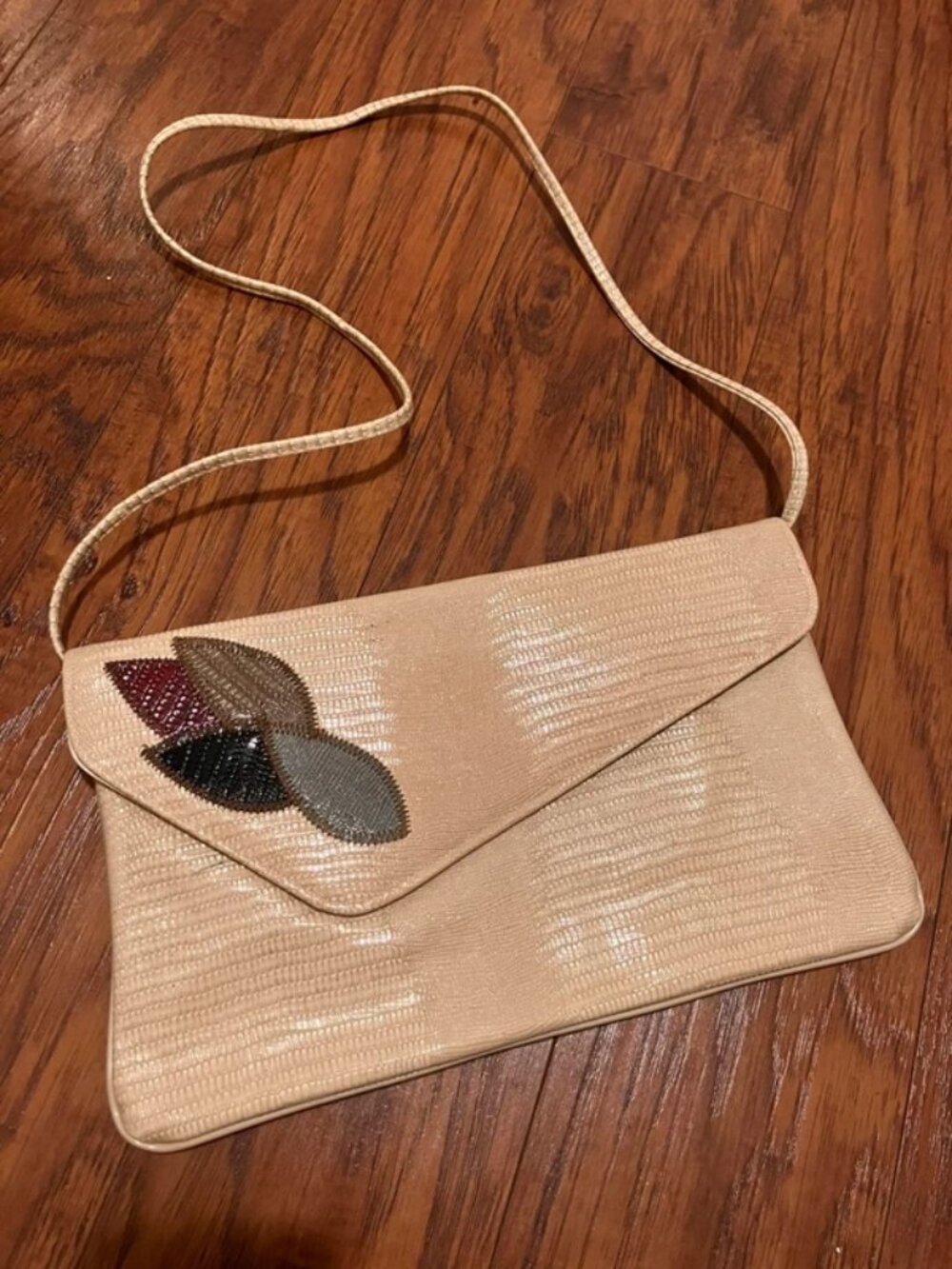 Envelope Style Mcm Reptile Skin Bag Vintage Leaf Autumn 1960’s Crossbody Beige